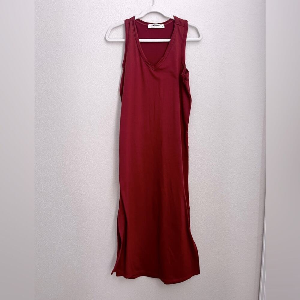 Three Bird Nest Rust V-Neck Midi Shift Dress Size Small | Boho Cottagecore Fall